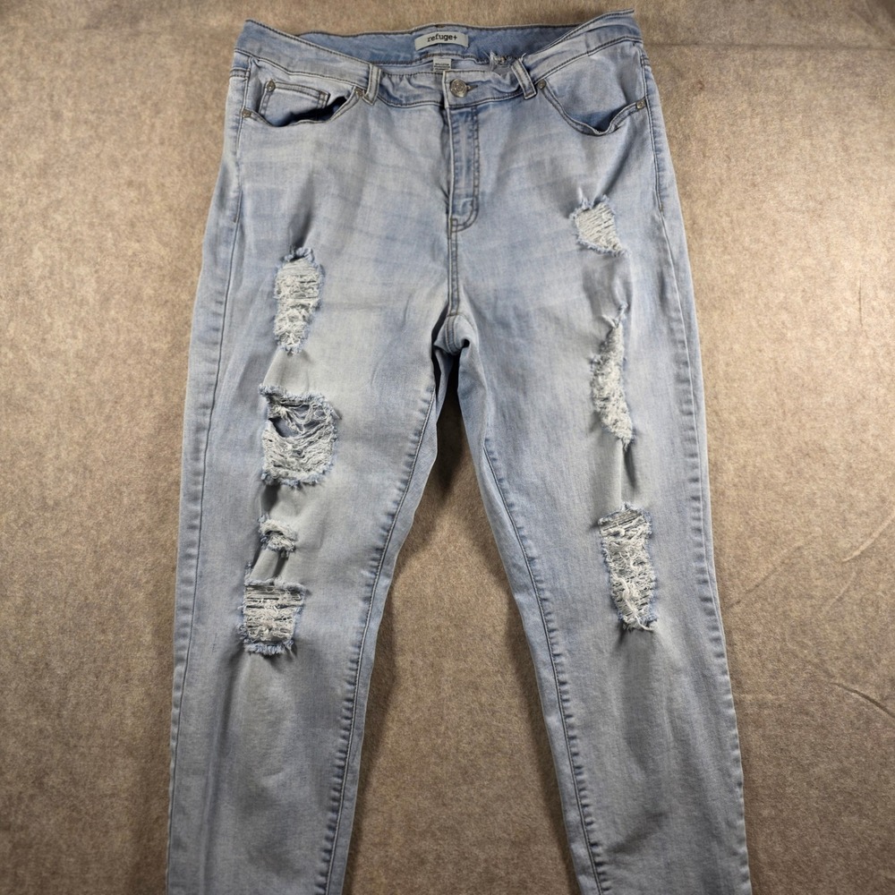 Refuge+ Womens Distressed Skinny Jeans Light Wash Ripped Denim Size 18 RN101331
